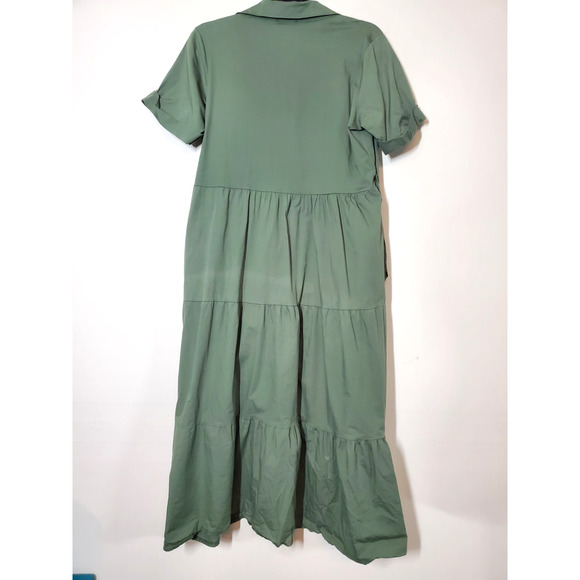 BLUE NAVY Brand Womens Small Maxi Shirt Dress Tiered Green Made In‎ Italy Cotton - Picture 3 of 10